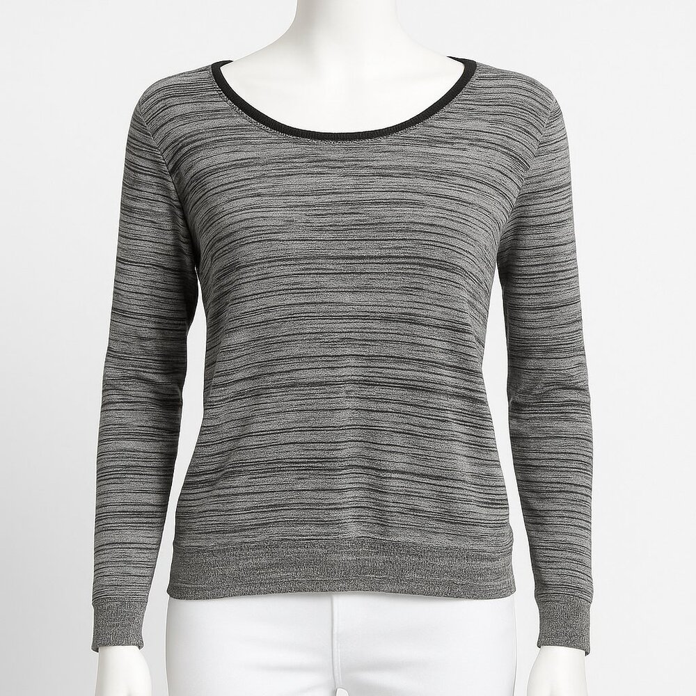 Calvin Klein Jeans Women’s Black & Gray Striped Lightweight Knit Long Sleeve Top